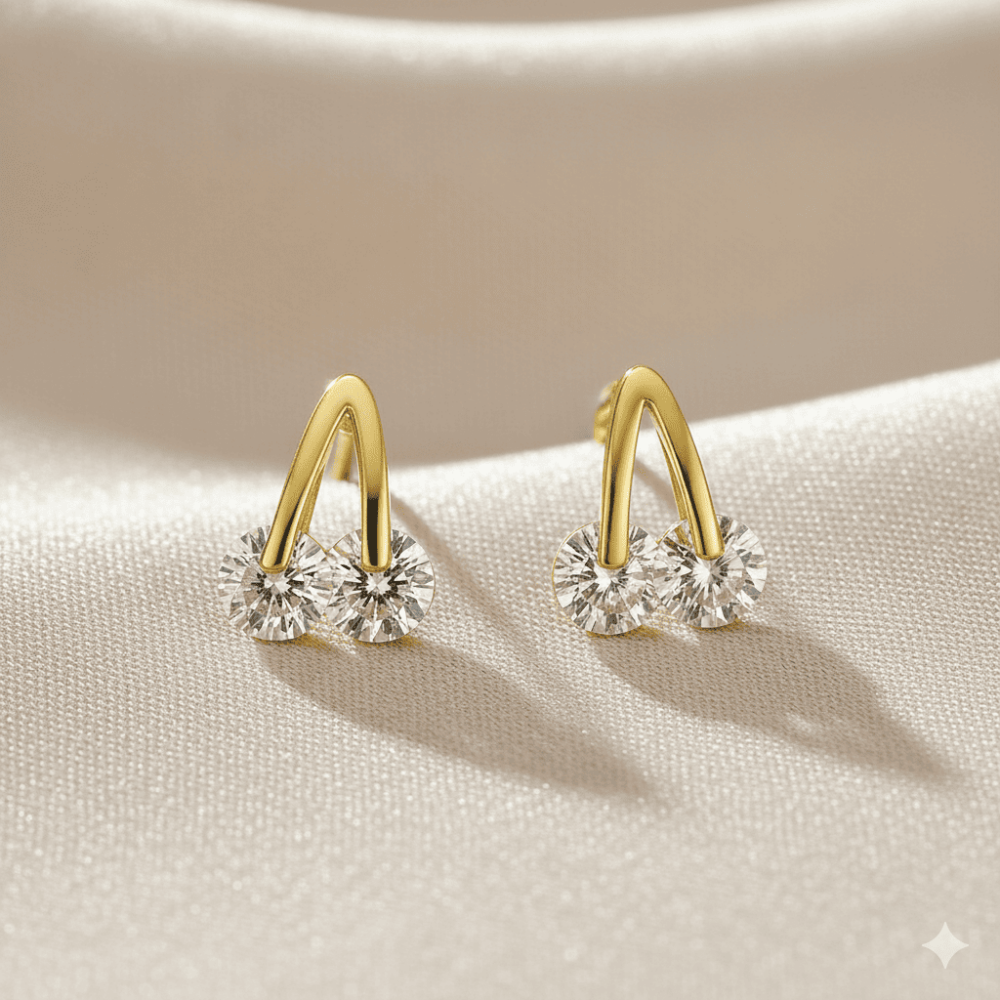 Çocuk Xuping Çelik Küpe - Kiraz Detaylı - Beyaz Zirkon Taşlı - Altın Renk - 3