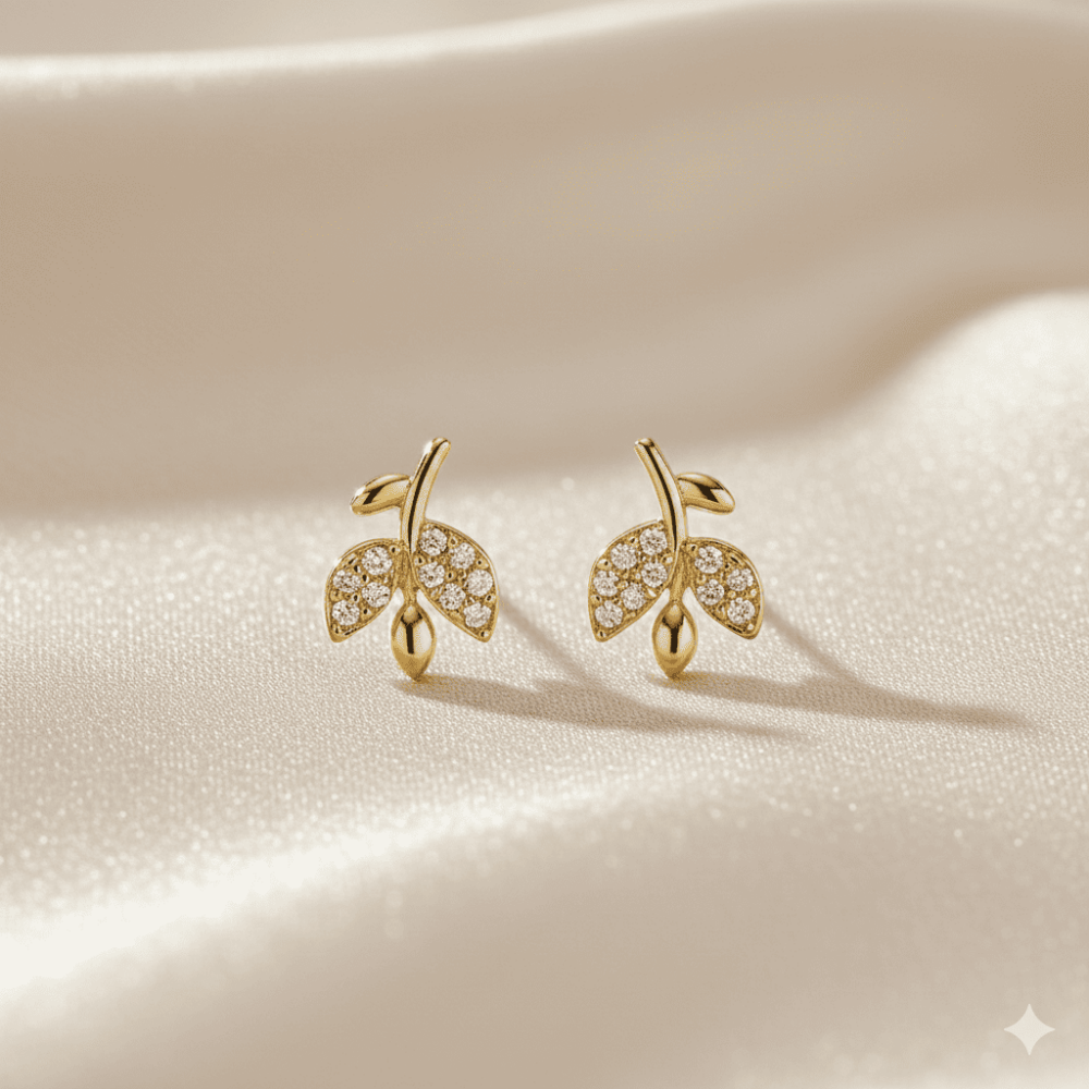 Çocuk Xuping Çelik Küpe - Lale Detaylı - Beyaz Zirkon Taşlı - Altın Renk - 3