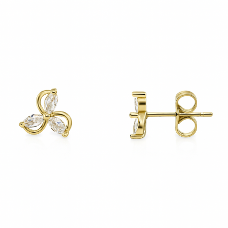 Çocuk Xuping Çelik Küpe - Rüzgar Gülü Tasarım - Beyaz Zirkon Taşlı - Altın Renk - Tesbihane