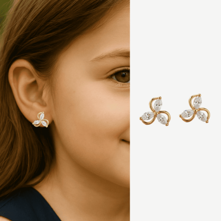 Çocuk Xuping Çelik Küpe - Rüzgar Gülü Tasarım - Beyaz Zirkon Taşlı - Altın Renk - Tesbihane