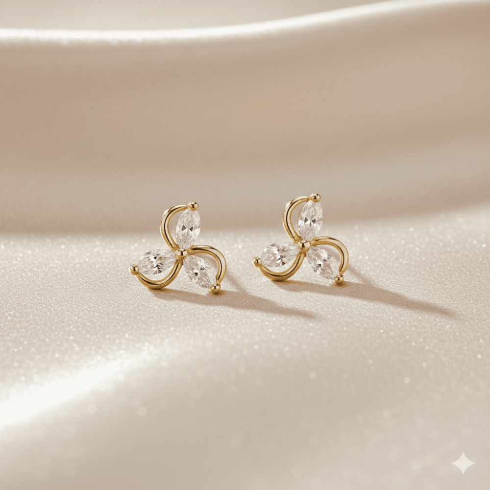 Çocuk Xuping Çelik Küpe - Rüzgar Gülü Tasarım - Beyaz Zirkon Taşlı - Altın Renk - 3