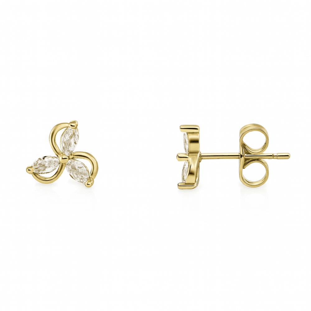 Çocuk Xuping Çelik Küpe - Rüzgar Gülü Tasarım - Beyaz Zirkon Taşlı - Altın Renk - 4