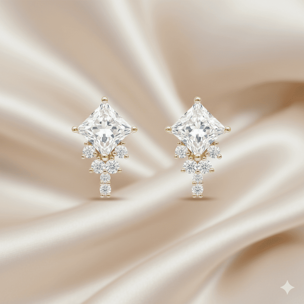 Çocuk Xuping Çelik Küpe - Uçurtma Tasarım - Kare Tektaş Detaylı - Beyaz Zirkon Taşlı - Altın Renk - 3