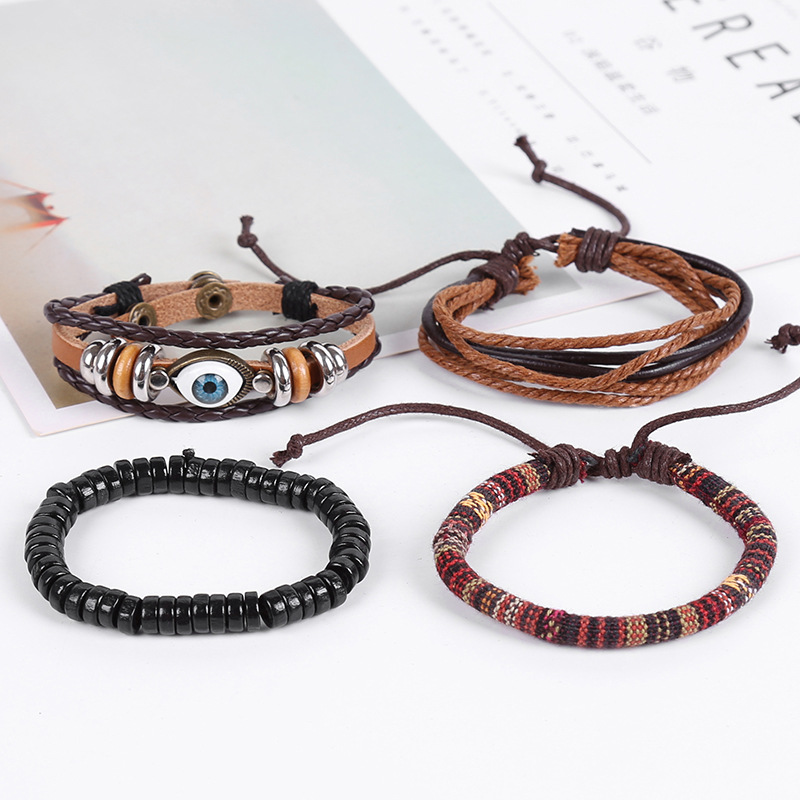 Çok Katmanlı Deri ve Metal Bileşim Etnik Tasarım Göz Detaylı Retro Kadın Bileklik - 3