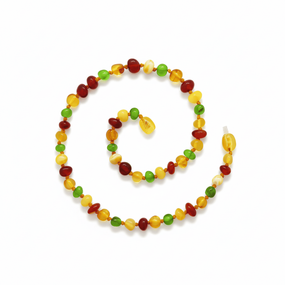 Çok Renkli Natural Form Özel Seri Doğal Damla Kehribar Taşlı Bebek Diş Kolyesi - 3