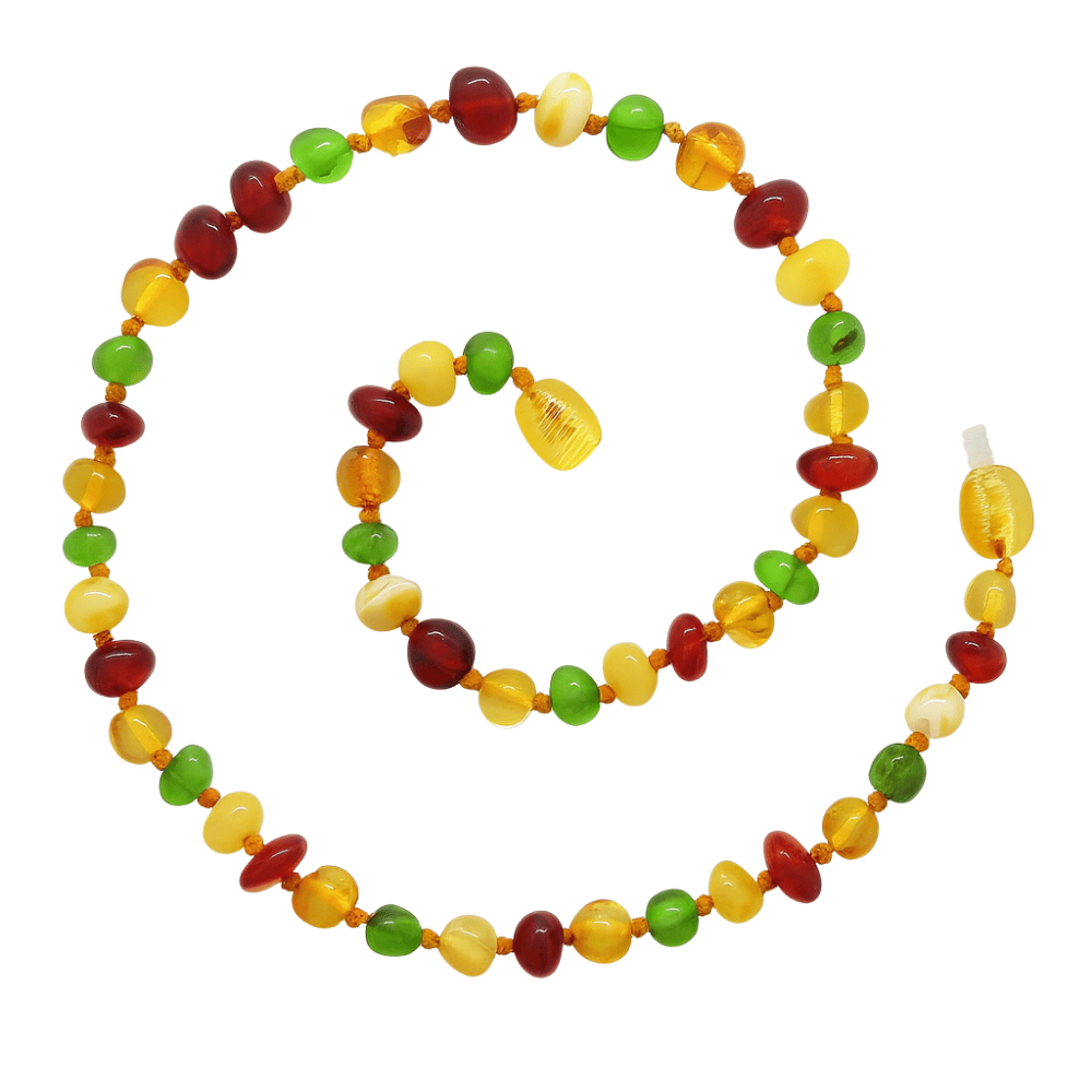 Çok Renkli Natural Form Özel Seri Doğal Damla Kehribar Taşlı Bebek Diş Kolyesi - 1
