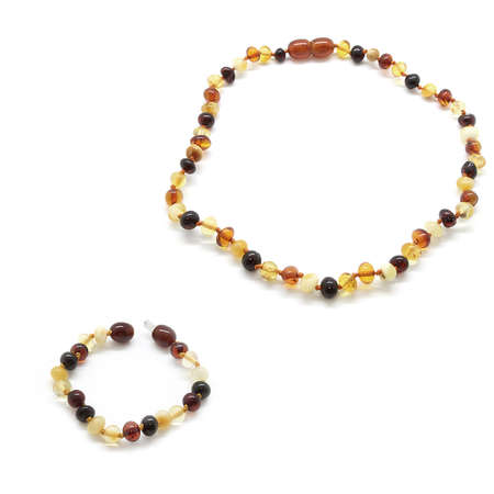 Çok Renkli Doğal Damla Kehribar Taşlı Bebek Diş Kolye-Bileklik Seti - Tesbihane