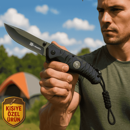 Lacivert Fiber Glass Saplı İsme Özel 9Cr13MoV Paslanmaz Çelik Outdoor Columbia Avcı Kamp Bıçağı - Tesbihane