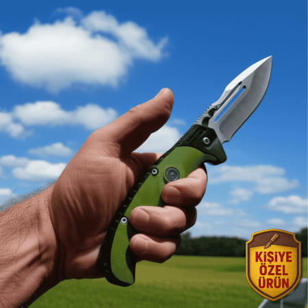 Yeşil Fiber Glass Saplı İsme Özel 9Cr13MoV Kalite Paslanmaz Çelik Outdoor Columbia Avcı Kamp Bıçağı - Tesbihane