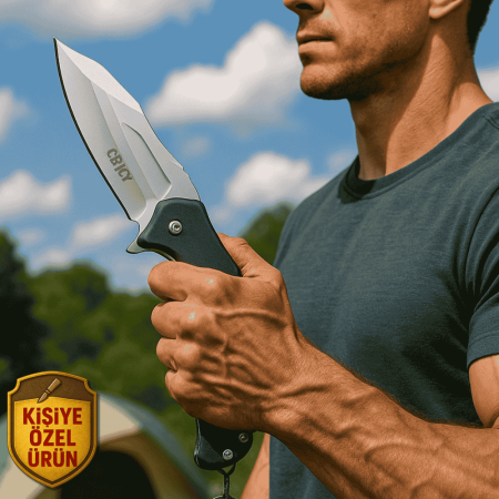 Crkt Siyah Fiber Glass Saplı İsme Özel Kılıflı 9Cr13MoV Kalite Paslanmaz Çelik Avcı Kamp Bıçağı - Tesbihane