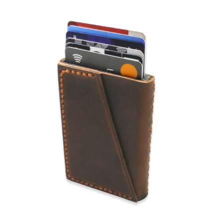 Tamamı El Dikişi Kahverengi Hakiki Deriden Mekanizmalı İsme Özel Yazılı Kartlık Cüzdan M1 - Tesbihane