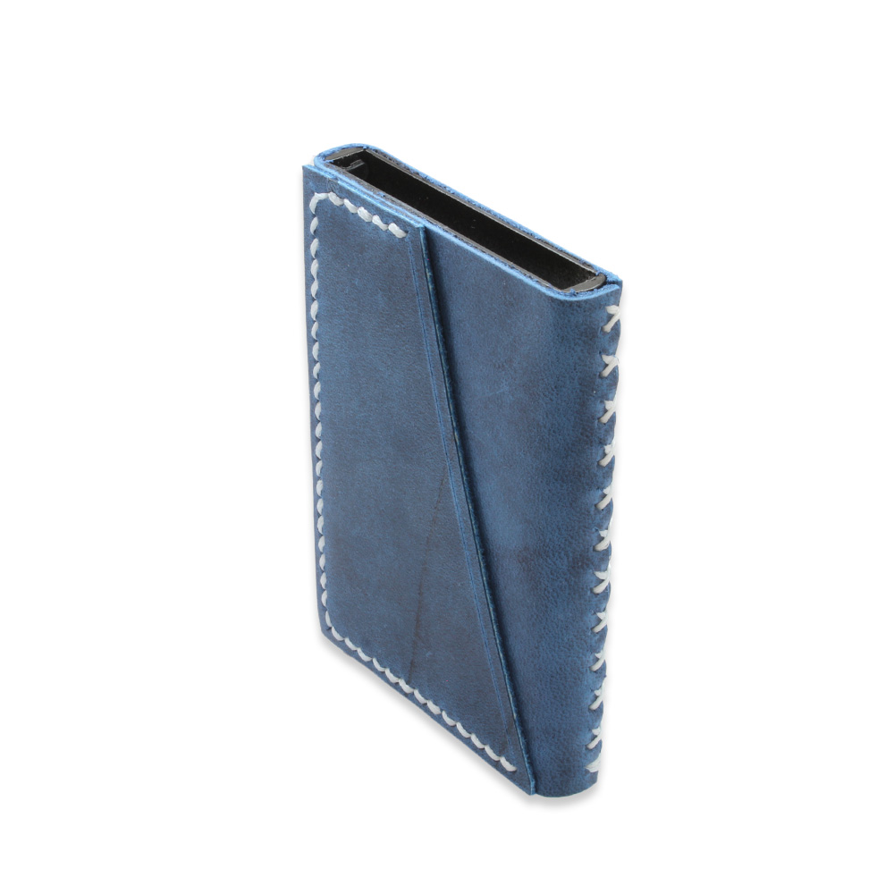 Tamamı El Dikişi Mavi Hakiki Deriden Mekanizmalı İsme Özel Yazılı Kartlık Cüzdan M1 - 3