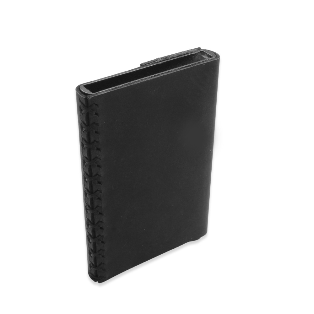 Tamamı El Dikişi Siyah Hakiki Deriden Mekanizmalı İsme Özel Yazılı Kartlık Cüzdan M1 - 4