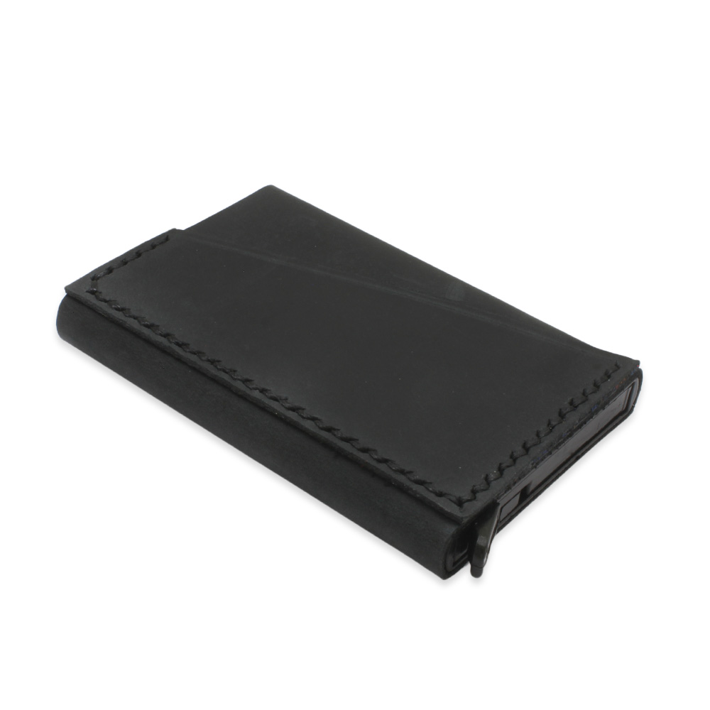 Tamamı El Dikişi Siyah Hakiki Deriden Mekanizmalı İsme Özel Yazılı Kartlık Cüzdan M1 - 5