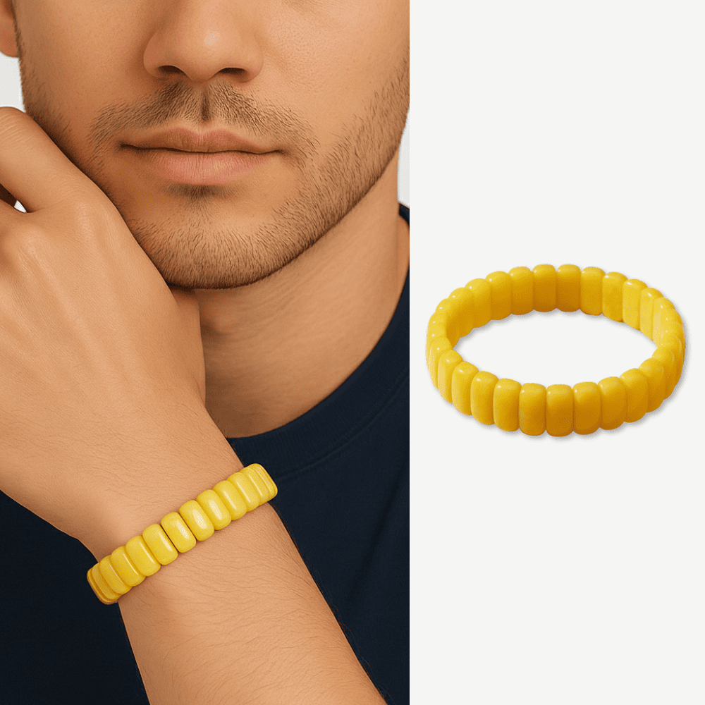 Çubuk Kesim Hardal Rengi Beyrut Kehribar Erkek Rolex Bileklik - 1