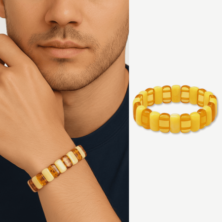 Çubuk Kesim Sarı Beyaz Bal Rengi Beyrut Kehribar Erkek Rolex Bileklik - Tesbihane