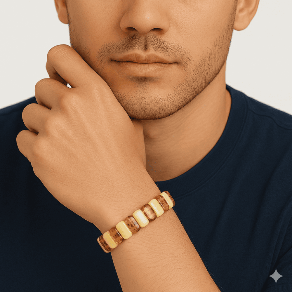 Çubuk Kesim Sarı Beyaz Bal Rengi Beyrut Kehribar Erkek Rolex Bileklik - 2