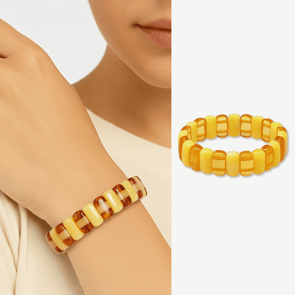 Çubuk Kesim Sarı Beyaz Bal Rengi Beyrut Kehribar Kadın Rolex Bileklik - 1