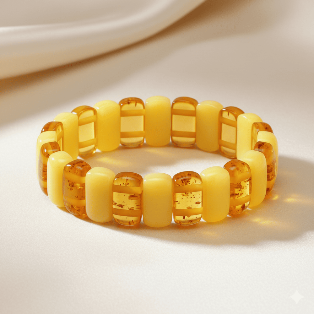 Çubuk Kesim Sarı Beyaz Bal Rengi Beyrut Kehribar Kadın Rolex Bileklik - 3