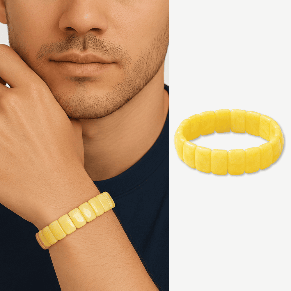 Çubuk Kesim Sarı Beyaz Renk Beyrut Kehribar Erkek Rolex Bileklik - 1