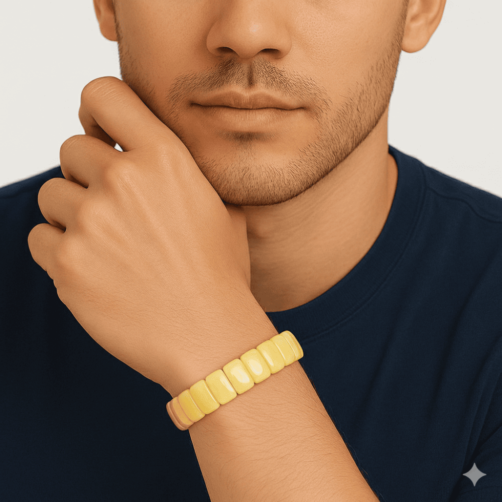 Çubuk Kesim Sarı Beyaz Renk Beyrut Kehribar Erkek Rolex Bileklik - 2