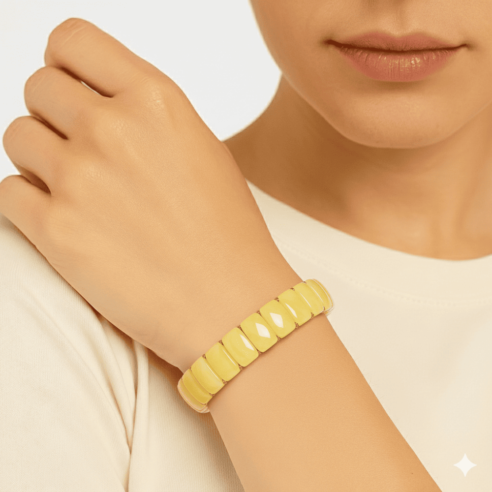 Çubuk Kesim Sarı Beyaz Renk Beyrut Kehribar Kadın Rolex Bileklik - 2