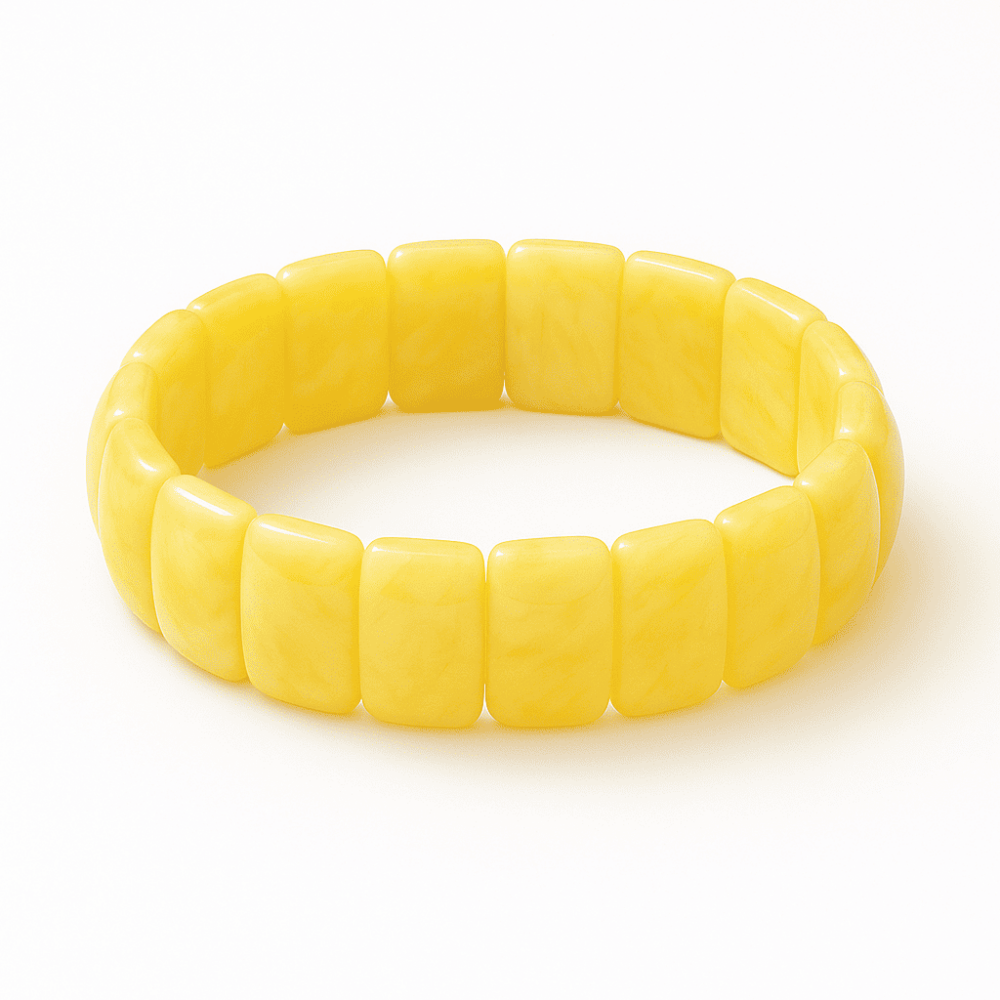 Çubuk Kesim Sarı Beyaz Renk Beyrut Kehribar Kadın Rolex Bileklik - 4