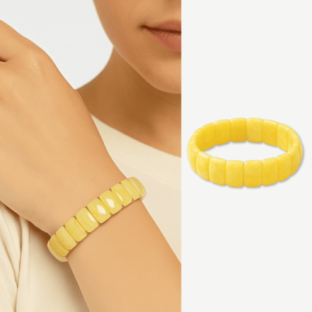 Çubuk Kesim Sarı Beyaz Renk Beyrut Kehribar Kadın Rolex Bileklik - Tesbihane