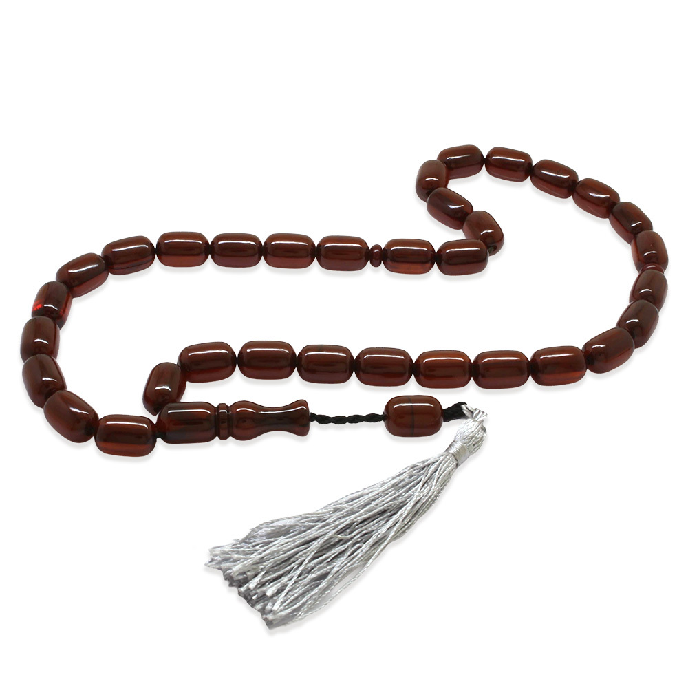 Çubuk Sıkma Kehribar Tesbih - Osmanlı Saray Püsküllü - Bal Rengi - Maxi Boy - Kapsül Kesim - 4