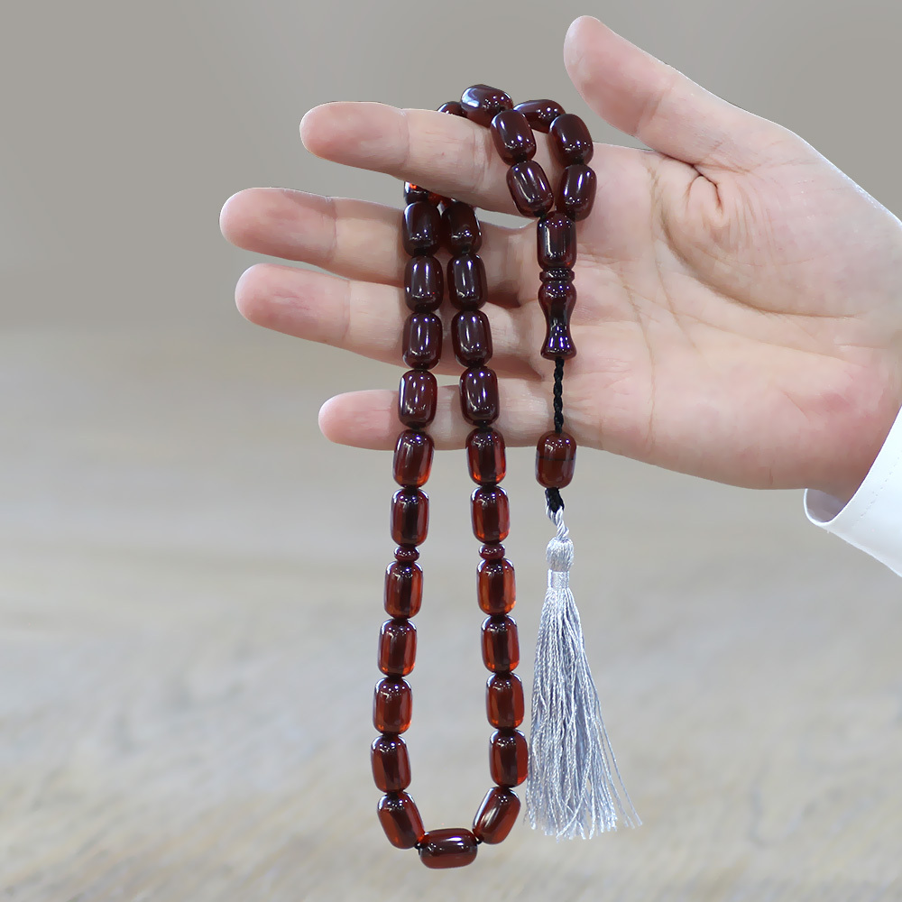 Çubuk Sıkma Kehribar Tesbih - Osmanlı Saray Püsküllü - Bal Rengi - Maxi Boy - Kapsül Kesim - 2