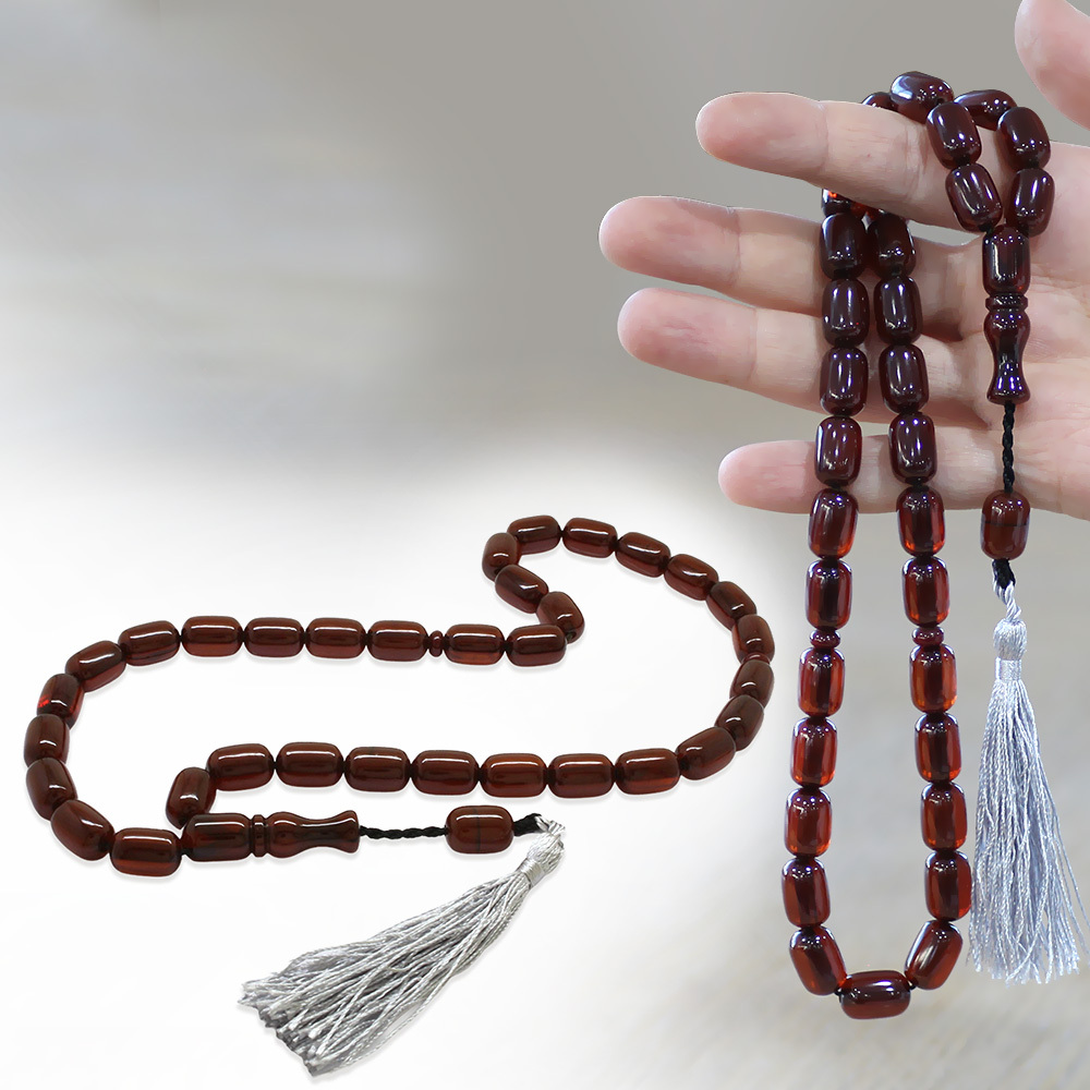 Çubuk Sıkma Kehribar Tesbih - Osmanlı Saray Püsküllü - Bal Rengi - Maxi Boy - Kapsül Kesim - 1