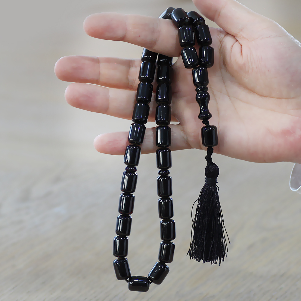 Çubuk Sıkma Kehribar Tesbih - Osmanlı Saray Püsküllü - Koyu Kırmızı Renk - Maxi Boy - Kapsül Kesim - 3