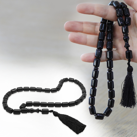 Çubuk Sıkma Kehribar Tesbih - Osmanlı Saray Püsküllü - Koyu Kırmızı Renk - Maxi Boy - Kapsül Kesim - Tesbihane