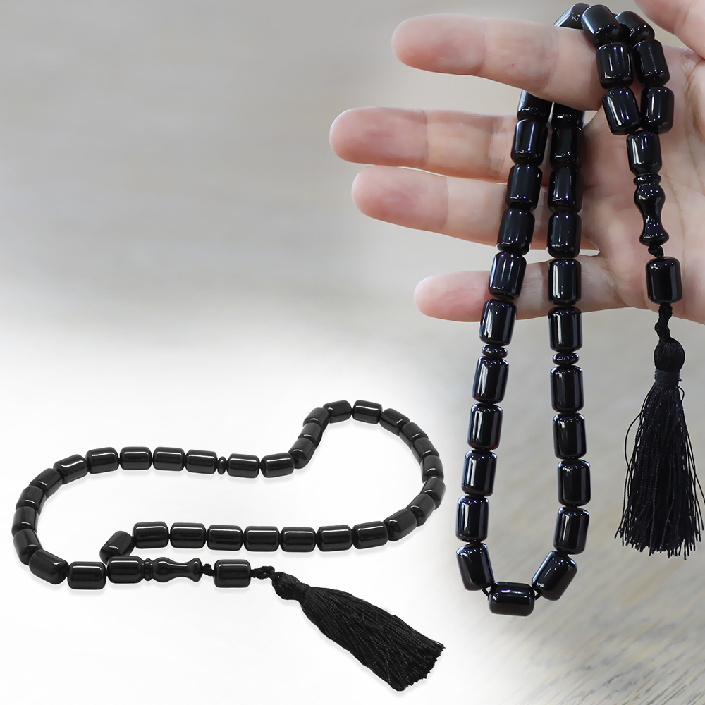 Çubuk Sıkma Kehribar Tesbih - Osmanlı Saray Püsküllü - Koyu Kırmızı Renk - Maxi Boy - Kapsül Kesim - 1