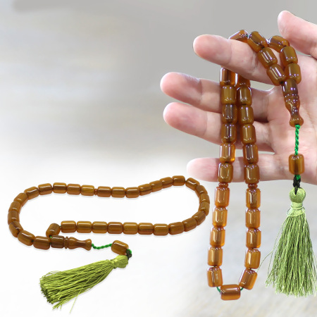 Çubuk Sıkma Kehribar Tesbih - Osmanlı Saray Püsküllü - Maxi Boy - Eskitme Sarı - Kapsül Kesim - Tesbihane