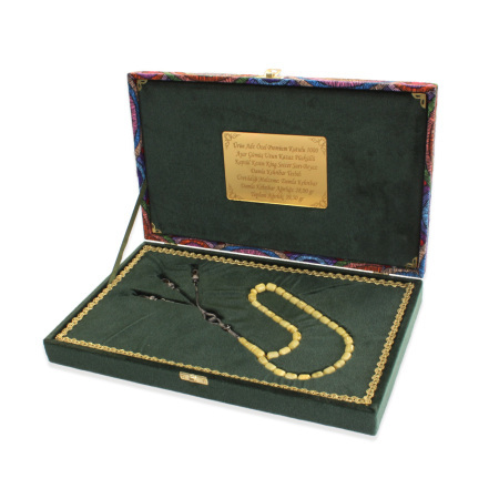 Damla Kehribar Tesbih - 1000 Ayar Gümüş Kazaz Püsküllü - Kapsül Kesim - King Seccer - Premium Kutulu - Tesbihane