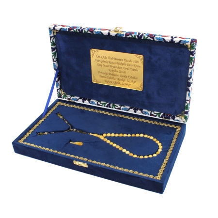 Damla Kehribar Tesbih - 1000 Ayar Gümüş Kazaz Püsküllü - King Seccer - Küre Kesim - Premium Kutulu - Tesbihane