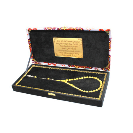 Damla Kehribar Tesbih - 925 Ayar Gümüş Halat Püsküllü - Küre Kesim - King Seccer - Premium Kutulu - Tesbihane