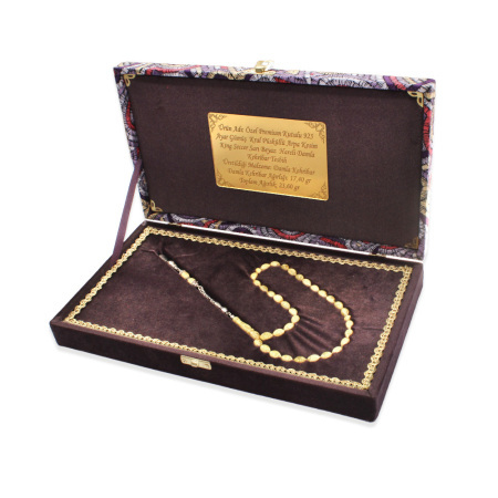 Damla Kehribar Tesbih - 925 Ayar Gümüş Kral Püsküllü - King Seccer - Arpa Kesim - Premium Kutulu - Tesbihane