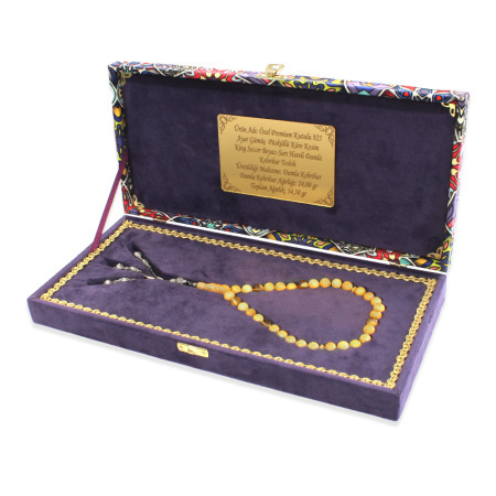 Damla Kehribar Tesbih - 925 Ayar Gümüş Püsküllü - Küre Kesim - King Seccer - Premium Kutulu - Tesbihane