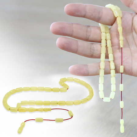 Damla Kehribar Tesbih - Sistemli Tasarım - Açık Sarı Renk - Kapsül Kesim - Tesbihane