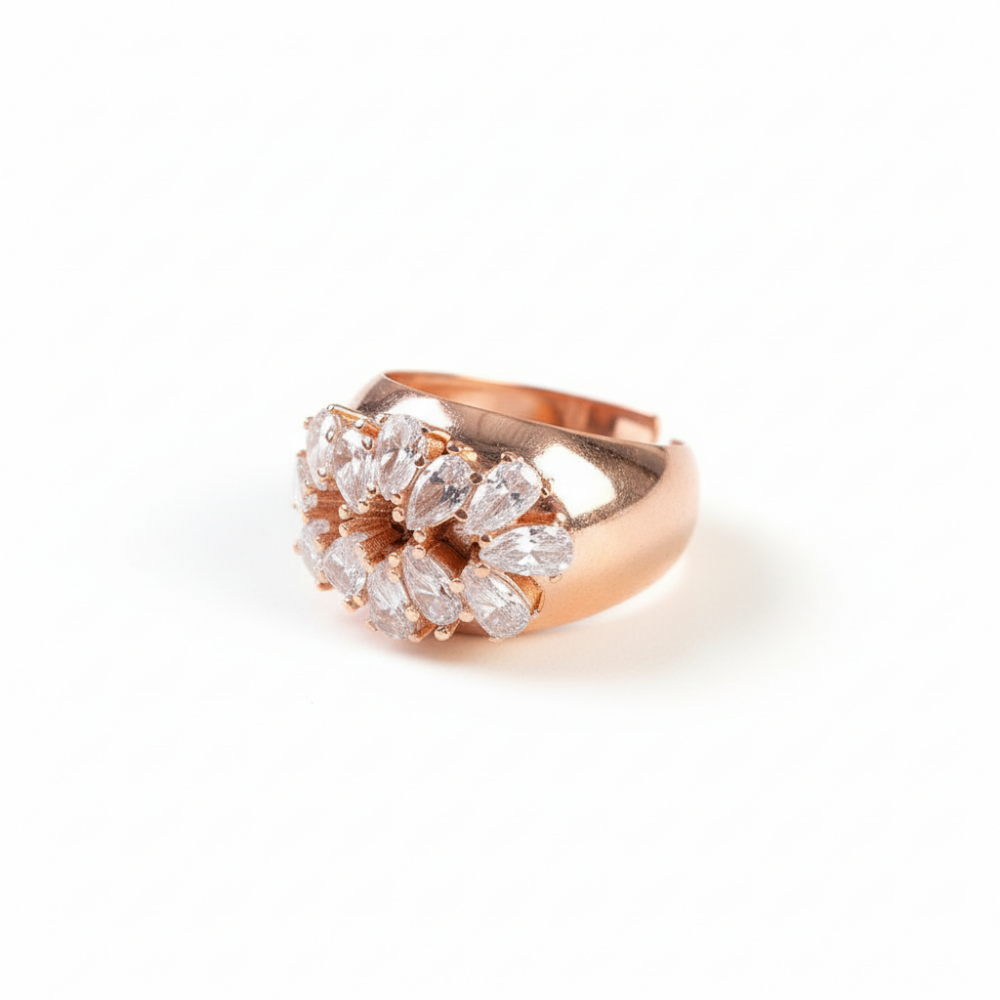 Damla Kesim Beyaz Zirkon Taşlı Rose Renk Ayarlanabilir Ölçü 925 Ayar Gümüş Kadın Yüzük - 4