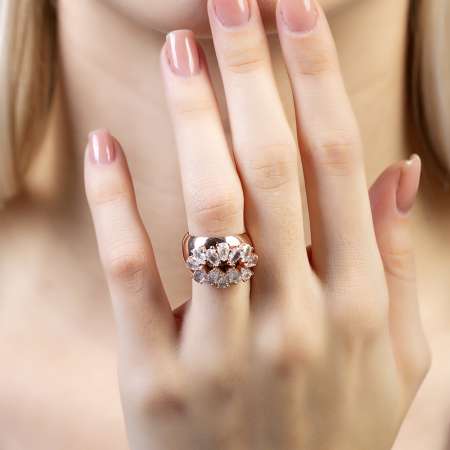 Damla Kesim Beyaz Zirkon Taşlı Rose Renk Ayarlanabilir Ölçü 925 Ayar Gümüş Kadın Yüzük - Tesbihane