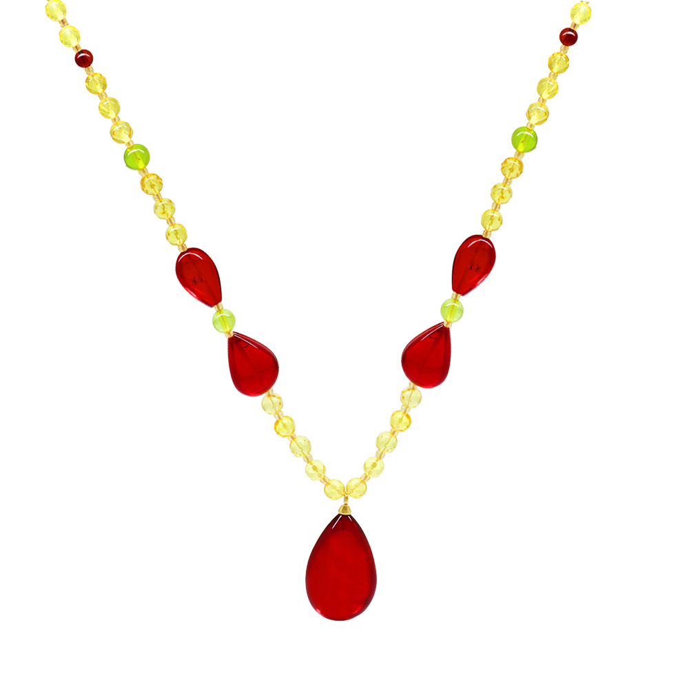 Gözyaşı Tasarım Faset Kesim Sarı Kırmızı Doğal Damla Kehribar Kadın Kolye - 4