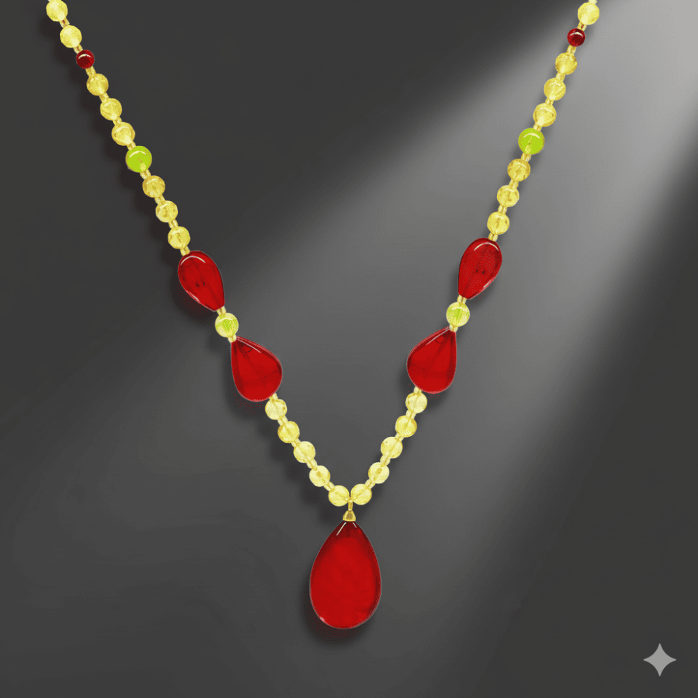 Damla Tasarım Faset Kesim Sarı Kırmızı Doğal Damla Kehribar Kadın Kolye - 3