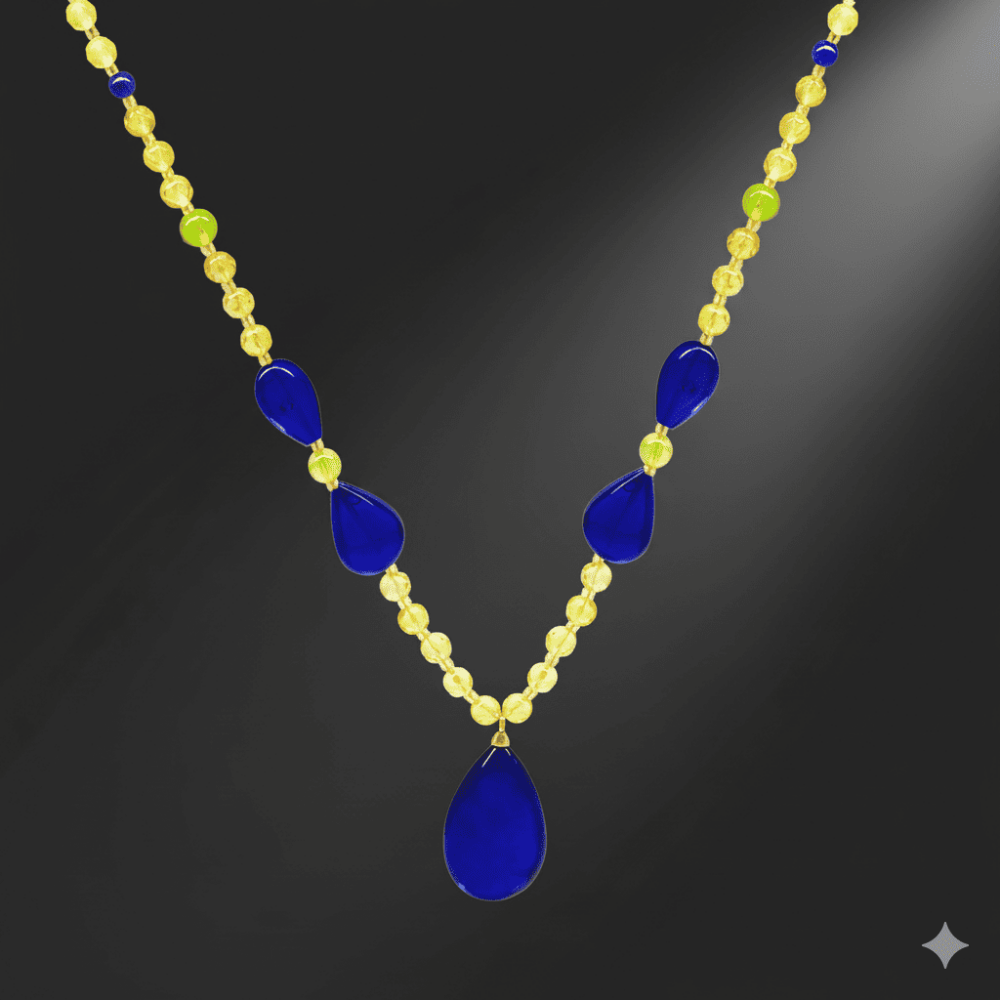 Gözyaşı Tasarım Faset Kesim Sarı Lacivert Doğal Damla Kehribar Kadın Kolye - 3