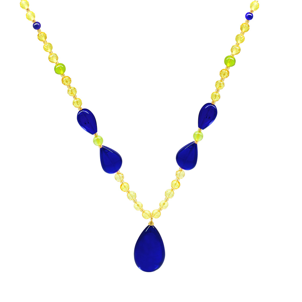 Gözyaşı Tasarım Faset Kesim Sarı Lacivert Doğal Damla Kehribar Kadın Kolye - 4