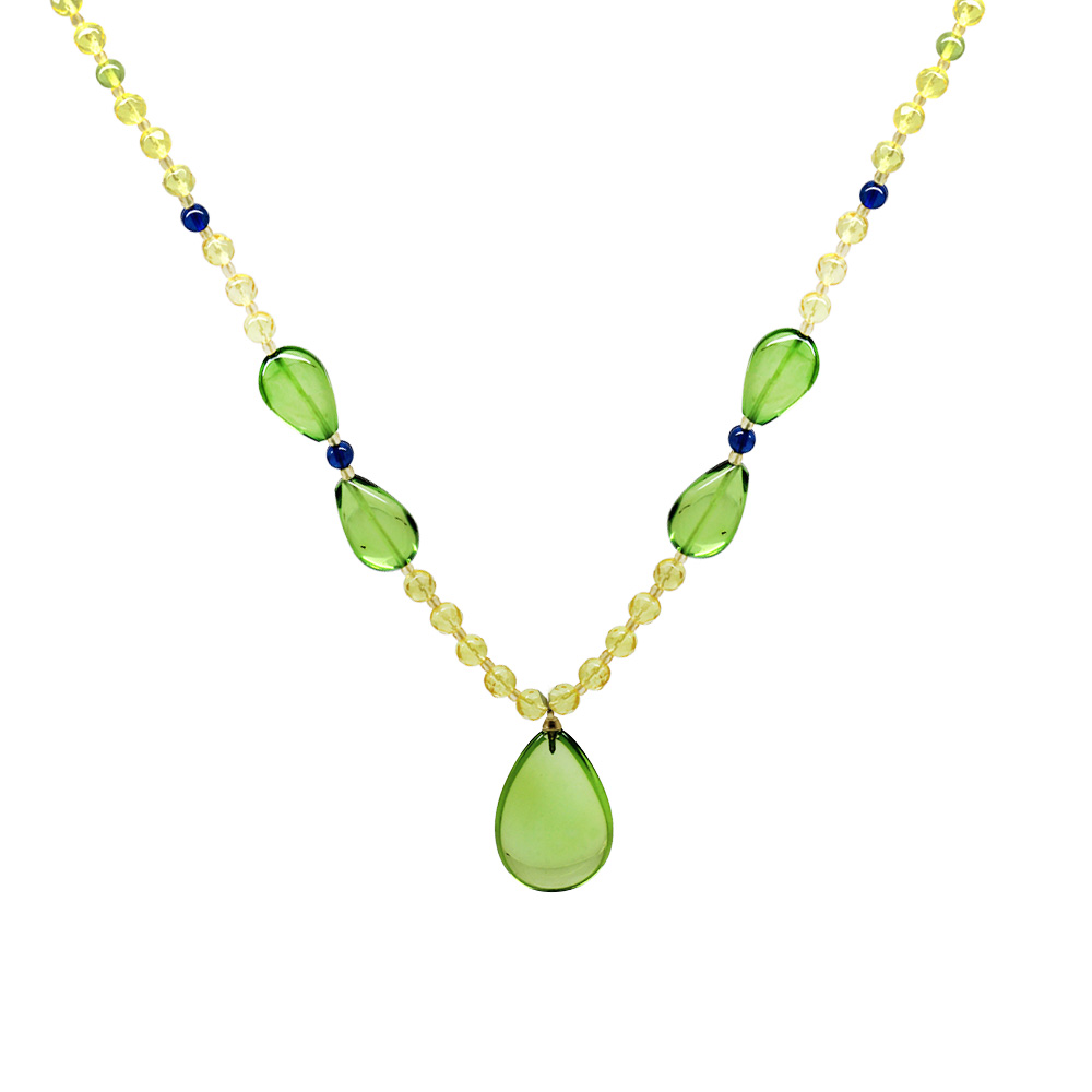 Gözyaşı Tasarım Faset Kesim Sarı Yeşil Doğal Damla Kehribar Kadın Kolye - 1