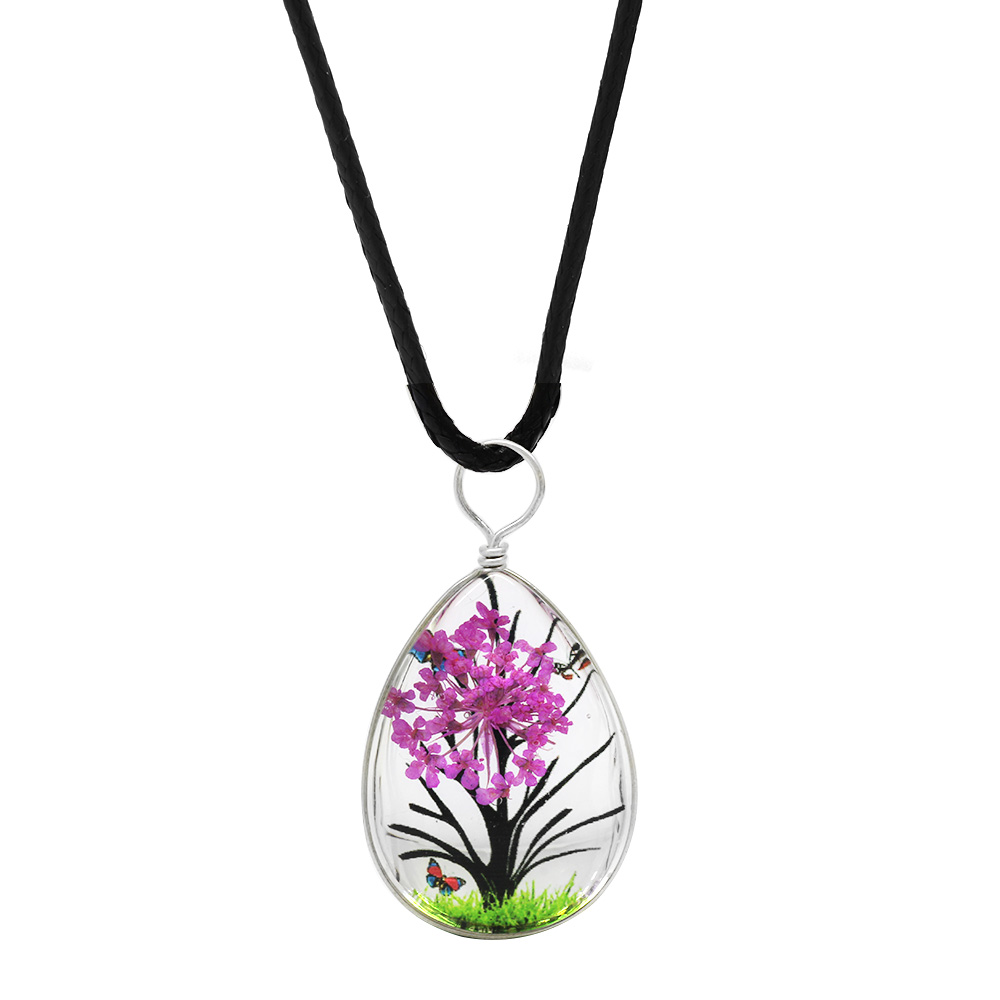 Damla Tasarım Fuşya Çiçekli Doğa Temalı El Yapımı Natural Reçine Kolye - 2