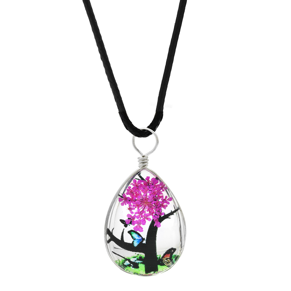 Damla Tasarım Fuşya Çiçekli Doğa Temalı El Yapımı Natural Reçine Kolye - 3